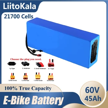 LiitoKala 60V 45Ah 21700 bateria de lítio 16S9P built-in 50A equilibrada BMS, mesma porta, adequado para motores abaixo de 1800W