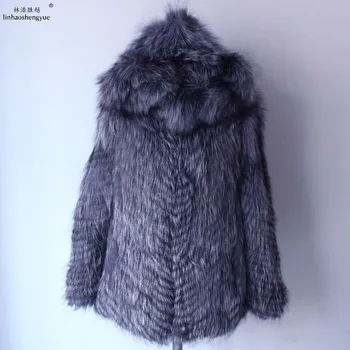 Linhaoshengyue Real Silver Fox Casaco de Pele para as Mulheres Inverno Quente 70cm Longa 60cm Manga