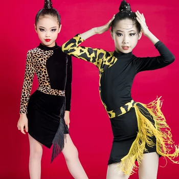Meninas Profissional de Dança latina Trajes Crianças o Outono E o Inverno de Nova Concorrência Prática de Desempenho de Dança Saias, Tops+saia