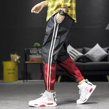 Mens Hip Hop Jogger Cavallari Retro Faixa Faixa Calças De Homens Esporte Calças Folgadas Calças Largas Japonês Streetwear Jovens Do Sexo Masculino Do Colégio