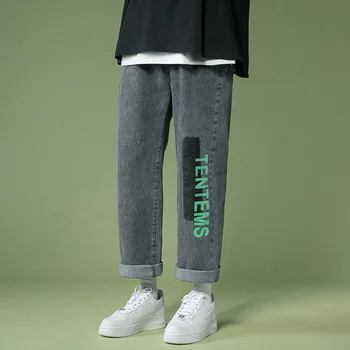 Moda Calças De Brim De Mens Homens De Jeans, Calças Retas Largas Japonês Streetwear Estilo Coreano Calça Black Jeans Para Homens