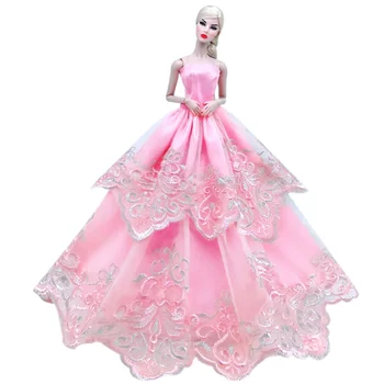 Moda cor-de-Rosa Floral Off Ombro Lace Vestido de Princesa 1/6 BJD Acessórios para a Barbie Roupas Roupas de Casamento Vestido de Criança Cosplay de Brinquedo