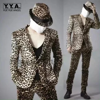 Moda Nova Mens Slim Fit, Um Botão Blazers Para O Homem, A Qualidade Superior Da Marca Boate Leopard Jaqueta De Ternos, Calças De Mostrar A Coats