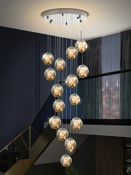 Moderno, Simples Pingente de Luz Duplex Piso de led Iluminação da Decoração Estrelado Escadaria Longa luminária Criativa Villa Lâmpadas Penduradas