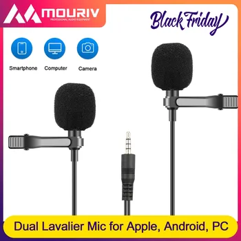 MOURIV CM206 Dupla Lavalier Microfone Profissional Lavalier Microfone Condensador Omnidireccional para Apple, Android, PC