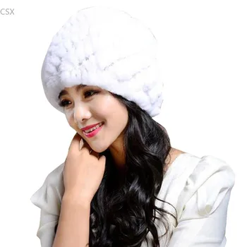 MwOiiOwM Novo item Fofo Mulheres russas 100% Pele Chapéu de Malha de Esqui de Cabeça Cap Inverno Quente de Pele Feminino Headwear Cocar 14 cores