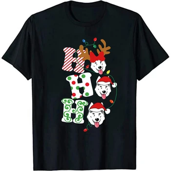 Natal Nova Moda 2021 T-Shirt Feliz Natal Ho Ho Ho Cão Papai Noel Impresso Manga Curta Unisex Do Natal, Tops, T-Shirt