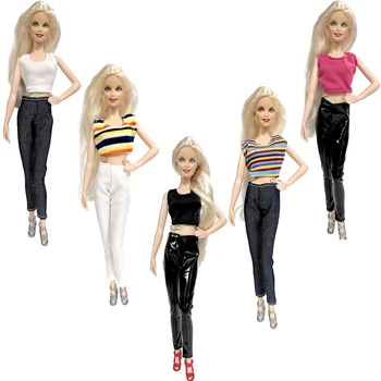 NK 5 Pcs/ Conjunto de Roupas Para a Boneca Barbie de Moda de Topo de Longa Jeans Para 1/6 BJD Boneca Roupas 11.5