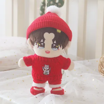 Nova Chegada Bonito de Roupa Vermelha de Malha chapéu de gato terno EXO Boneca 20cm Artesanal de Roupas de Boneca Bonecas Acessórios de Presente roupas