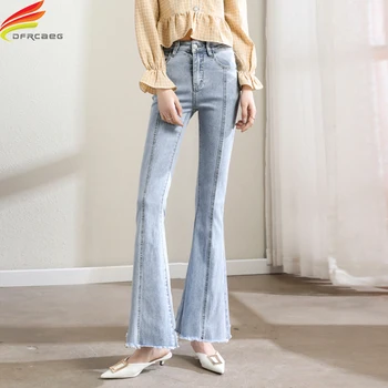 Novo 2021 Cintura Alta, Elegante E Confortável Jeans Para Mulheres Botão De Moda Casual, De Jeans, Calças De Brim Lavada Jeans Flare