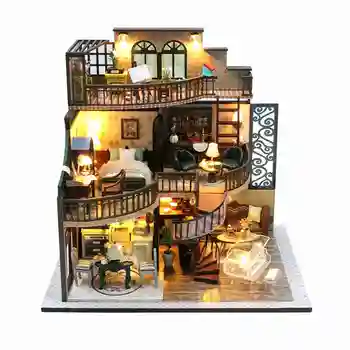 Novo DIY de Madeira Casa de bonecas em Miniatura Construção de Kits Moderna Villa Com Móveis de Casa de bonecas Casa de Brinquedos Para Meninas Presentes de Aniversário