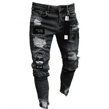 Novo DSQ2 Costura Impressão Homens Magro calças de Brim em linha Reta Perna do Motociclista Buraco Calças de Ganga Homem