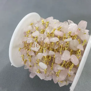 Novos Produtos Cadeias de cor-de-Rosa Frisados de Cristal Cadeias de Prata Acabamento de Fio Enrolado Rosário Cadeias De 6-10 mm RC4998