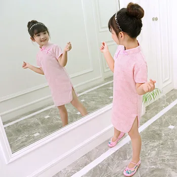 O bebê Meninas de Estilo Chinês, QiPao Vestido Floral Marca Cheongsam para Meninas Crianças Desempenho do Traje