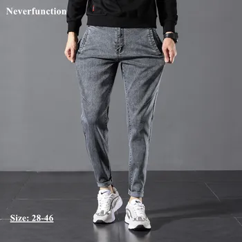 Outono Novos Homens vintage Simples de cor sólida Casual Jeans Moda streetwear ajuste Fino de Algodão homem Corredores de Jeans, calças