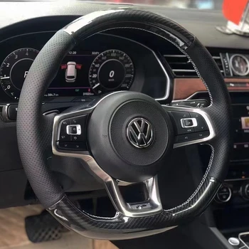 Personalizado Volante Capa de Fibra de Carbono, Couro Genuíno Para a Volkswagen VW Golf 7 GTI Golf R MK7 VW Polo GTI Scirocco 2015 2016
