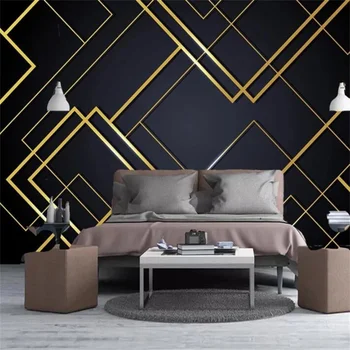 Personalizados em 3D Auto-Adesivo papel de Parede de Ouro Linhas Criativas Geométricas Mural Quarto Sala Decoração Mural Papéis de parede