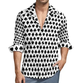 Poker Ternos Padrão de Camisa de Outono Cartas de Jogar Camisas Casuais Homens Soltos Blusas de Manga Longa Gráfico Y2K Roupas 3XL 4XL