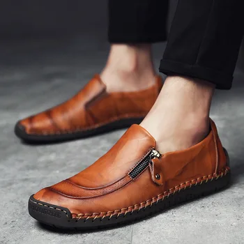 Qualidade superior em couro genuíno mens sapatos sociais retro artesanais de costura de oxford, mocassins dedo do pé redondo macho trabalho de escritório de negócios de sapatos