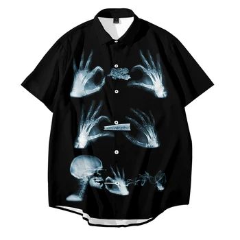 Raio-X de Ossos do Esqueleto Crânio de Impressão 3D Homens Havaiano Camisas de Praia Camisa de Moda Verão Harajuku Casual Oversize Streetwear Personalizado