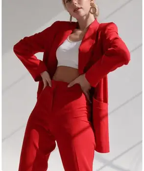 Red Mulheres Pantsuits Xale Lapela Do Casaco+Calças Para Mulheres Ternos De Negócio Mulheres Pantsuit Feminino Calças Terno Feito