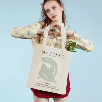 Resumo Matisse Linha Menina Coral Flor Nórdicos Cartazes Shopper Bag Duplo De Impressão Senhora Bolsa Casual Lona Mulheres Sacos De Compras