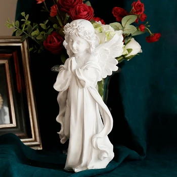 Retro 12 Polegadas De Resina Branca Ângulo De Escultura Linda Garota Ornamento Vintage Área De Trabalho De Decoração De Figuras De Deco Exibição