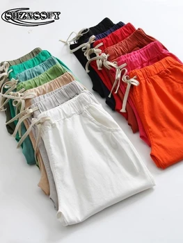 Roupa de cama em algodão Calças para as Mulheres, Calças de Cor Sólida Casual Mulheres de Cintura Elástica de Calças de Harém de grandes dimensões de Roupas femininas de Verão 2021
