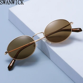 Swanwick retro oval pequeno polarizada óculos de sol das mulheres do vintage masculino feminino metal unisex óculos redondos homens de condução preto marrom