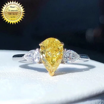 Sólida Ouro 18K 1ct amarelo Moissanite Anel de Diamante D cor VVS Com certificado nacional
