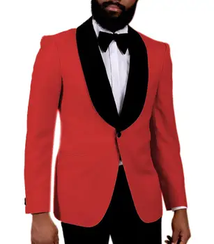 Tamanho normal os Homens de ternos 2 peças Casuais Xale Lape Smoking de Um Botão de Televisão Padrinhos Jaqueta com Calças para o casamento Vermelho Ternos