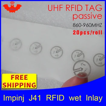UHF RFID etiqueta autocolante de Impinj J41 molhado embutimento 915m868 860-960mhz Higgs3 EPC 6C 20pcs frete grátis auto-adesivo etiqueta RFID passiva
