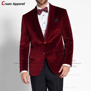 (Um Blazer) Vinho de Veludo Vermelho Homens Blazers feitos sob Medida Formal de Casamento do Noivo Melhor armadura do Homem de Jaqueta Slim Fit Masculino Formal Casaco Tops