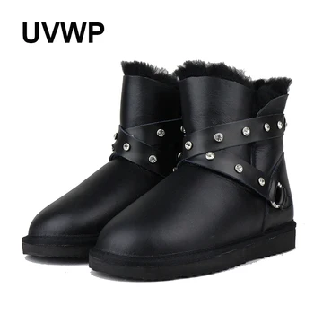 UVWP de Qualidade Superior, as Mulheres Sapatos Botas de Inverno Quente de Lã, Botas de Neve de 100% Pele Natural das Mulheres Botas de pele de Carneiro Genuína Ankle Boots