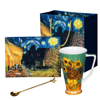 Van Gogh girassol de alto padrão V caneca de café em cerâmica & cerâmica artesanal caneca & barato caneca de porcelana conjuntos com caixa de presente