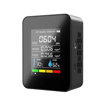 Venda quente 5in1 CO2 Medidor Digital de Temperatura e Umidade Sensor Testador de Qualidade do Ar Monitor de Dióxido de Carbono Sensor COVT HCHO Detector de