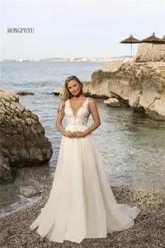 Vestidos de noiva Clássico com Decote em V Apliques de Vestidos de Noiva Comprimento do Assoalho свадебное платье 2021