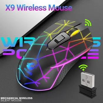 X9 sem Fio Luminoso Mouse Recarregável Silêncio Mouses Mecânicos De 2,4 G de Carregamento USB Gaming Mouse Ratos para PC Portátil Jogos
