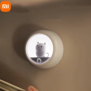 Xiaomi Criativo Led Nightlight de Carregamento USB Corredor Humano Indução Lâmpada Roupeiro Quarto de Cabeceira Bonito dos desenhos animados Candeeiro de Mesa