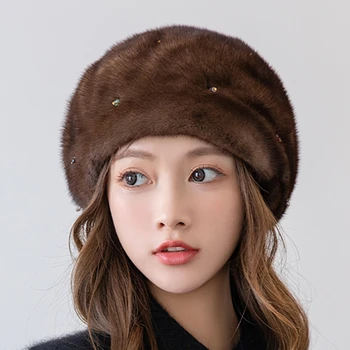 ZDFURS*Chapéu feminino de inverno quente de protecção para os ouvidos de vison elegantes chapéus de pêlo, pele pintor Boina